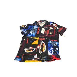Friday The 13th Mens Short Sleeve Button Up Graphic Print Shirt Black Size XXL